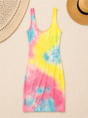 Pastel Tie-Dye Tank Dress in Pink, Yellow & Blue